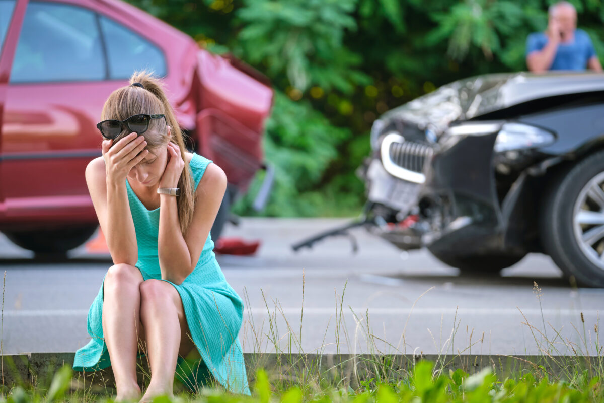 woman upset after accident in need of Auto Insurance in Moore, OK